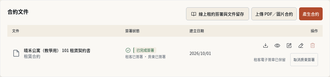 步驟 8：租客已用連結簽署：確認不能撤銷，改為另建新合約
