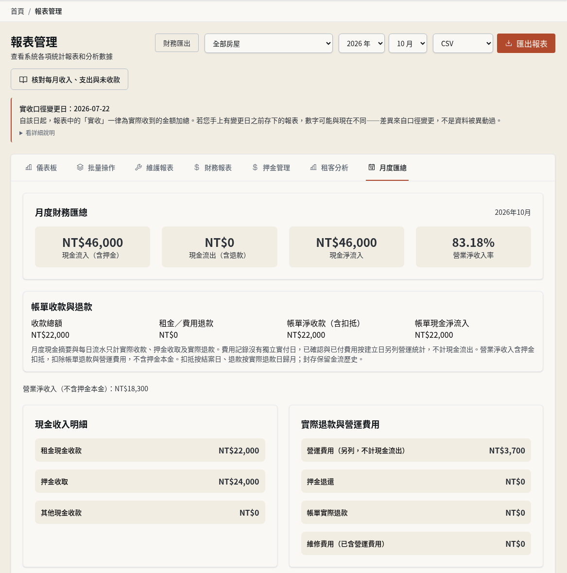 步驟 4：在月度匯總選擇月份並看收入與支出