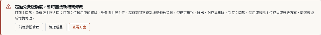 步驟 9：免費版超過額度：唯讀，但可以封存、停用與刪除