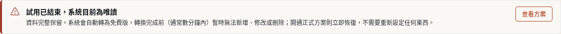 步驟 7：「系統目前為唯讀」：到期後轉為免費版之前的幾分鐘