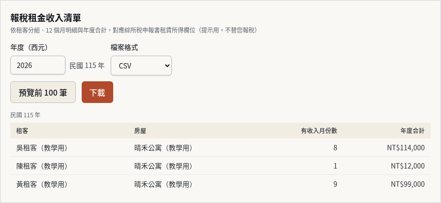 步驟 4：預覽並核對各租客